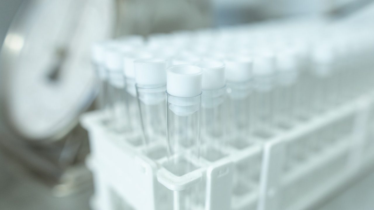 Tray of empty white test tubes