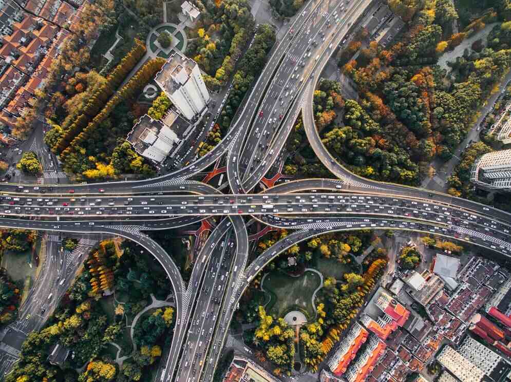 Four busy roads intertwining