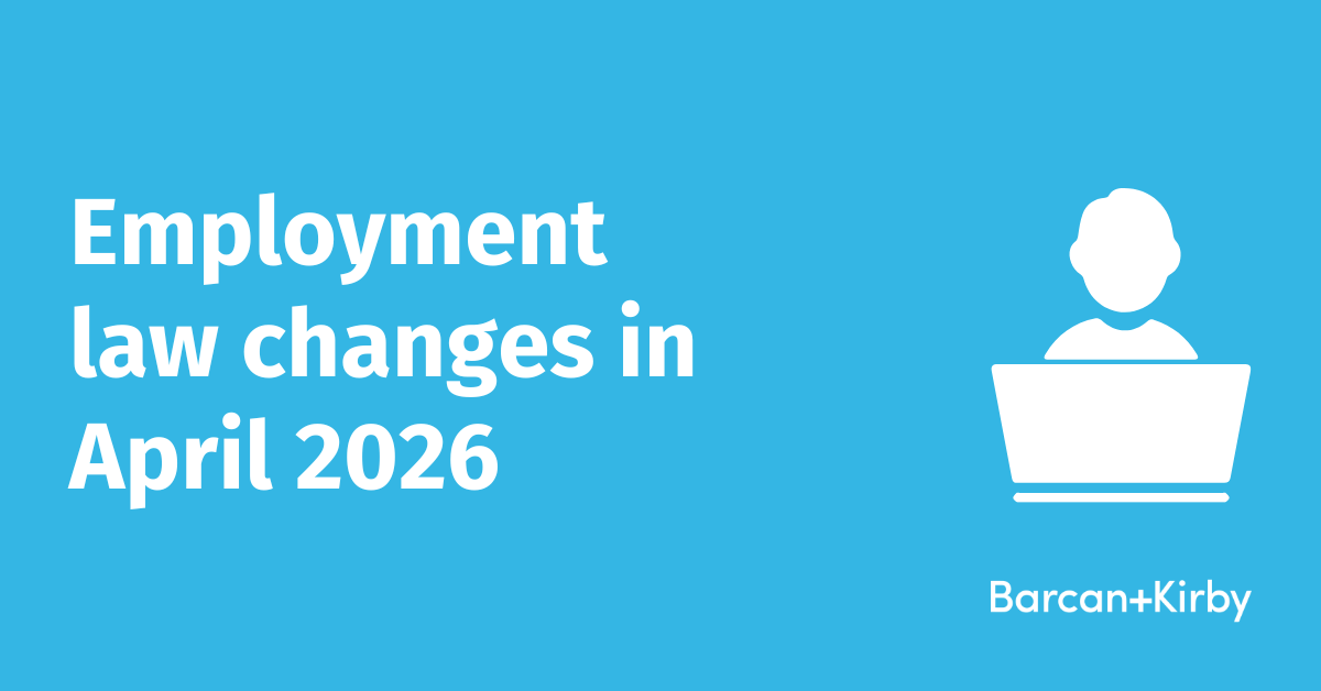White text on a blue background that says, 'Employment law changes in April 2026'