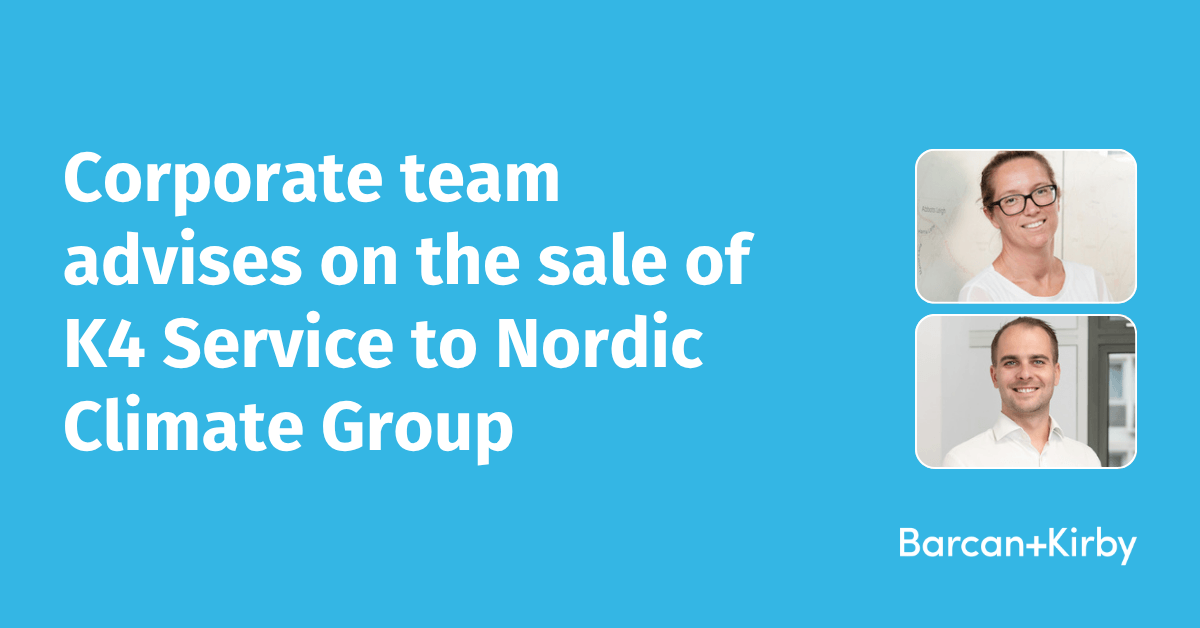 White text on a blue background that says 'Corporate team advises on the sale of K4 Service to Nordic Climate Group'