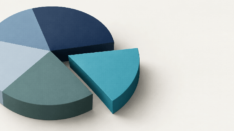 Blue pie chart with one segment pulled out